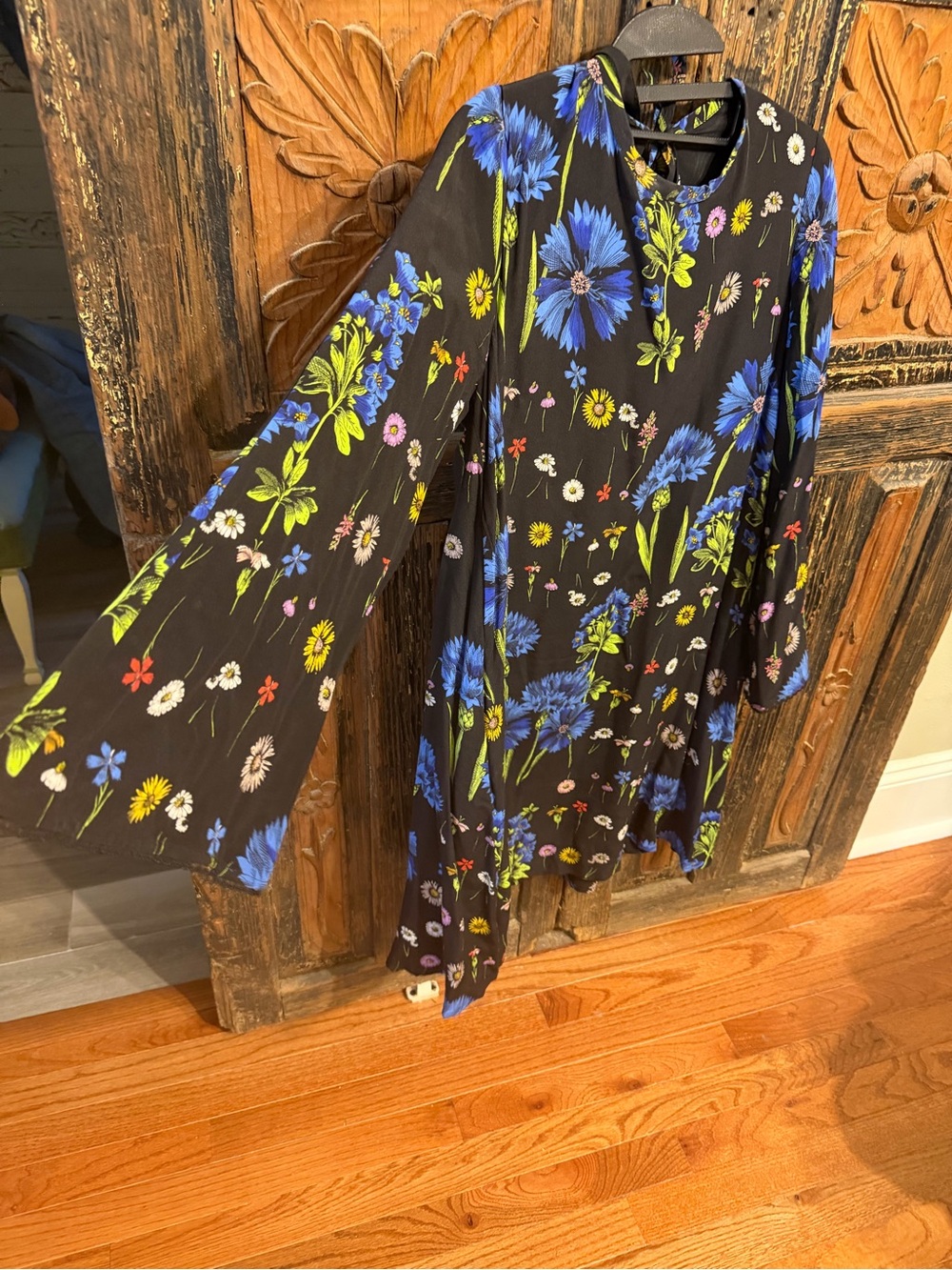 Black Mini Skirt with Blue Floral Print